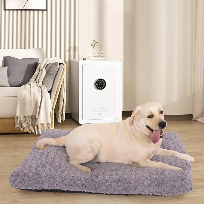Faux Fur Dog Bed Covers – Ultra Soft Rose Velvet, Removable & Washable, Cozy & Durable,Large Pet Bed Cover Only (No Filling) – Gray, (Rose Velvet Gray, 44" L x 32" W x 4.5" Th)