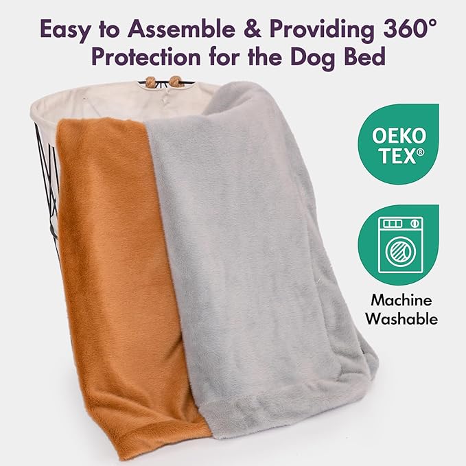 Faux Fur Dog Bed Covers – Ultra Soft Rose Velvet, Removable & Washable, Cozy & Durable,Large Pet Bed Cover Only (No Filling) – Gray, (Fleece Coffee Brown, 42" L x 28" W x 4.5" Th)