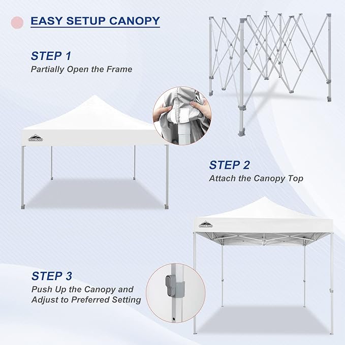 EAGLE PEAK 10x10 Heavy Duty Pop up Commercial Canopy Tent, Instant Marketplace Sun Shelter with Roller Bag and 4 Sandbags, White