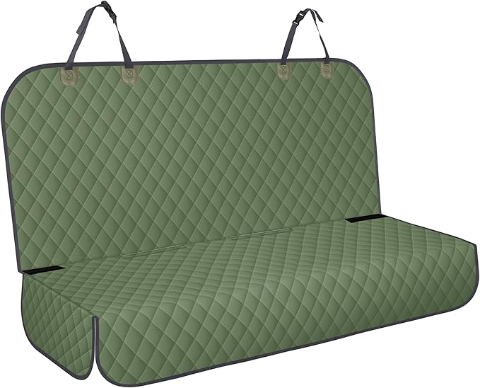 Backseat Cover for Dogs, Waterproof and Non-Slip Pet Bench Seat Covers, Car Seat Protector for Back Seat, Universal Size Rear Car Seat Cover Fits Cars, Trucks and SUVs, L-Army Green&Grey