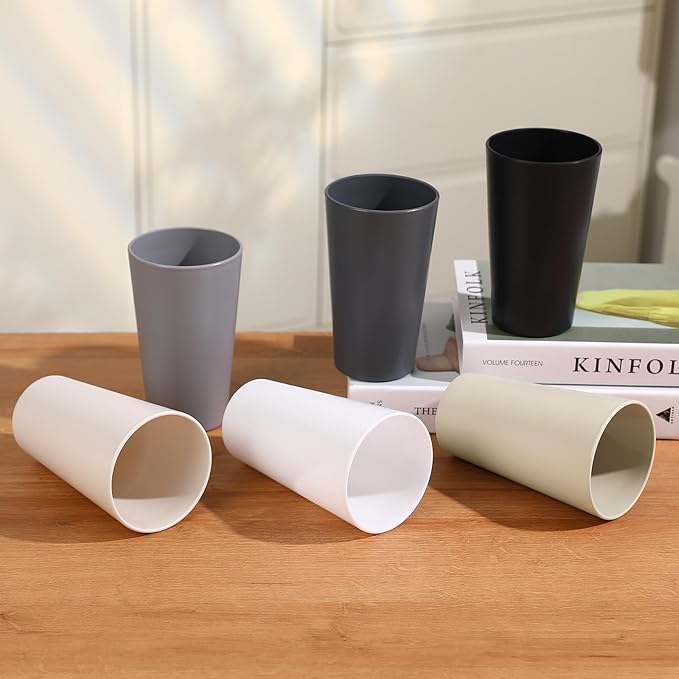 24 Pcs Unbreakable Plastic Cups Set, 20 oz Reusable Plastic Cups, Stackable Water Tumblers, Drinking Cup for Kitchen, Outdoor, BPA-free, Dishwasher Refrigerator and Microwave Safe (20 oz, 6 Colors)