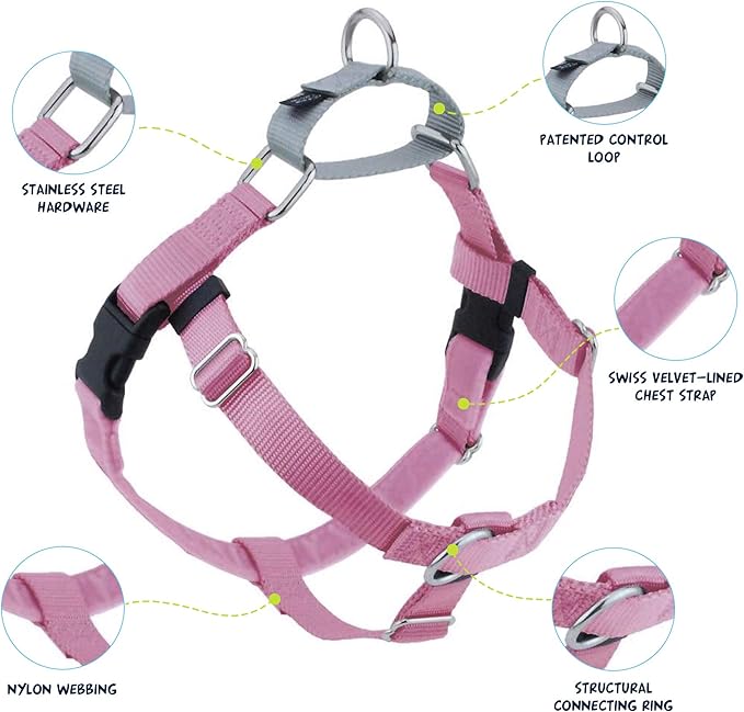 2 Hounds Design Freedom No Pull Dog Harness, Adjustable Harness and Leash Set, Easy Walking & Comfortable Control, Fits Small, Medium & Large Dogs, Solid Colors, Made in USA, 5/8" XS, Rose