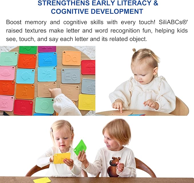 SiliABCs Alphabet Flash Cards, Non-Toxic Silicone Alphabet Flash Cards for Toddlers 1-3, Montessori Toddler Preschool Alphabet Learning Activities, Dishwasher Safe Soft Baby ABC Cards