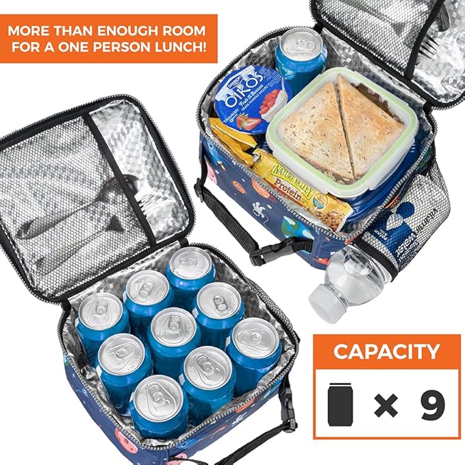 Opux Space Astronaut Lunch Bag, Soft Insulated Lunch Box for Kids, Boys, Girls, Reusable, Portable, Waterproof, Durable