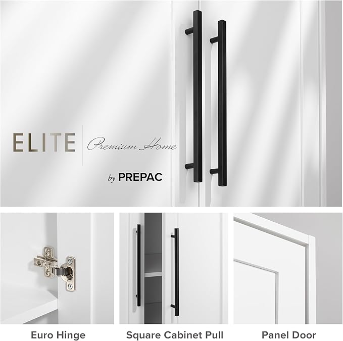 Prepac Elite Premium Home Storage Cabinet with Doors and Shelves, White Storage Cabinet with 5 Shelves for Kitchen, Bathroom 16" D x 32" W x 72" H