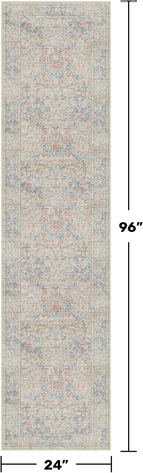 Beige Blue Washable 2x8 Runner Rug for Bathroom, Hallway, Kitchen, Non-Slip & Stain Resistant 8ft Long Entryway Floor Rug, Retro Boho Floral Décor
