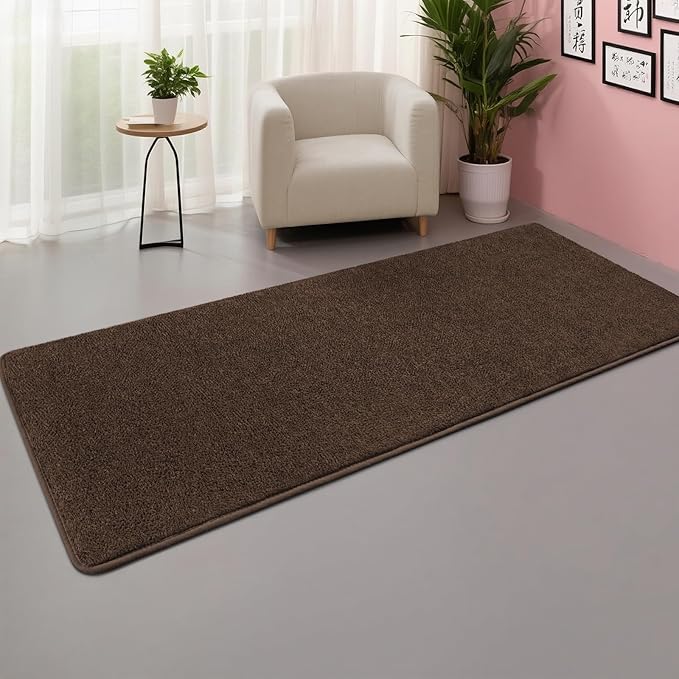 DweIke 2x6 Dark Brown Runner Rugs, Thickened Memory Foam Bedside Rug for Bedroom Living Room, Washable Non-Slip Carpet for Kids Girls Nursery Dorm Room Decor