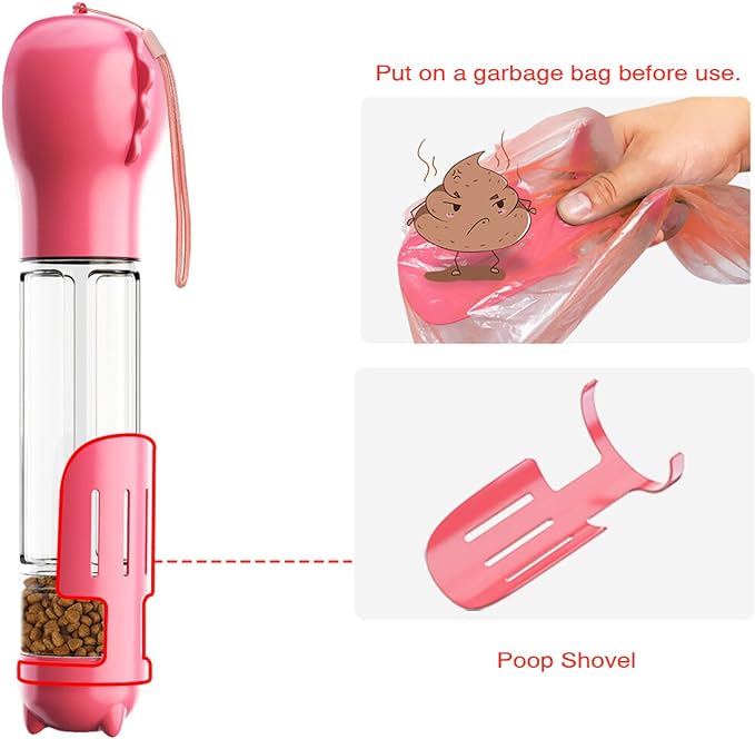 DoqiPaw Dog Travel Water Bottle Leak Proof No Spill Lead Leash Waterer Feeder Accessory Alternative to Dispenser Portable Pet Bowl Large Dogs(500ml) (Pink)