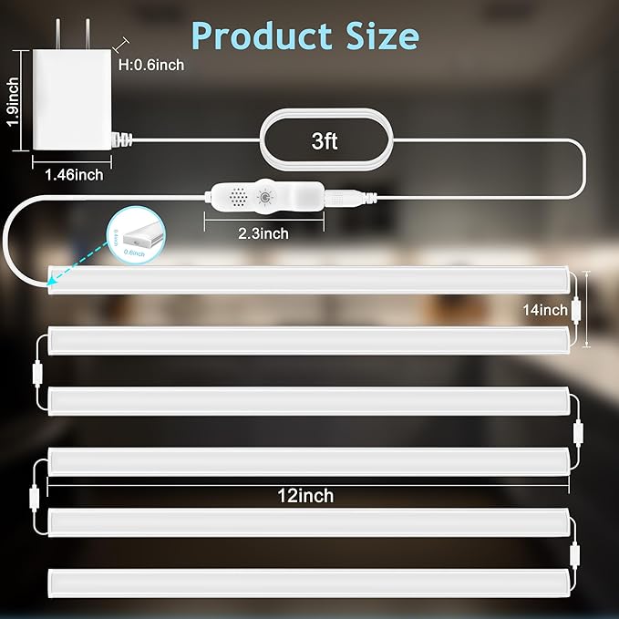 maylit Under Cabinet Lights Plug in, 6 Pcs 12 Inch Multi-Color Under Cabinet Lighting, Super Bright Under Counter Lights for Kitchen, Ultra Thin Dimmable Light for Cabinet, Counter, Workbench, Desk