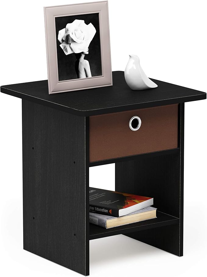 Furinno Dario End Table / Side Table / Night Stand / Bedside Table with Bin Drawer, 1-Pack, Americano/Medium Brown