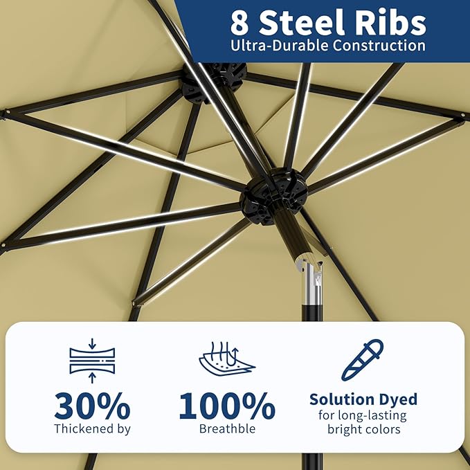 Garvee Patio Umbrella 10 ft, Table Umbrella Outdoor Patio UV Protection with Crank Lift & Push Button Tilt, 8 Sturdy Ribs for Yard, Deck, Pool - Beige