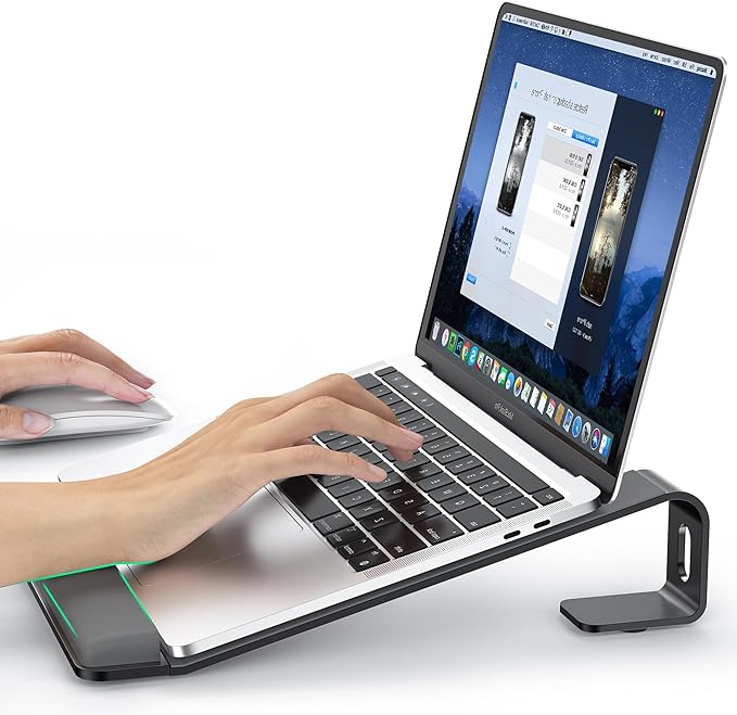 Laptop Stand for Desk, Metal Laptop Stand with Wrist Support, Ergonomic Detachable Laptop Riser, Aluminum Lectern, Computer Stand for MacBook Air Pro, HP, Dell, XPS, HP (10-17") Laptops - Black