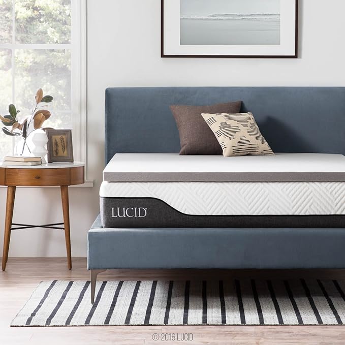 Lucid 2 Inch Bamboo Infused Memory Foam Mattress Topper - Queen Size – Cooling Ventilation – Pressure Relieving Bed Topper - Mattress Pad – CertiPur Certified