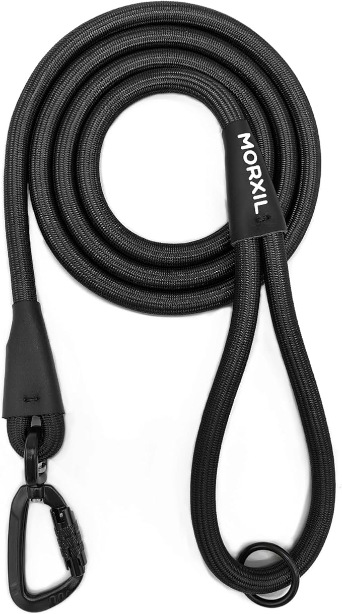 Rope Dog Leash, 4 ft Heavy Duty Dog Leash with Aviation Aluminum Auto Locking Carabiner, Strong Nylon Pet Lead for Small, Medium, Large Dogs (Black, 4FT)