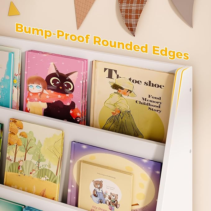 Tatub 4 Tier Kids Wooden Bookshelf, Toddler Sling Bookcase Montessori Bookshelf, Children Front Facing Book Shelf for Nursery, Playroom and Classroom, White