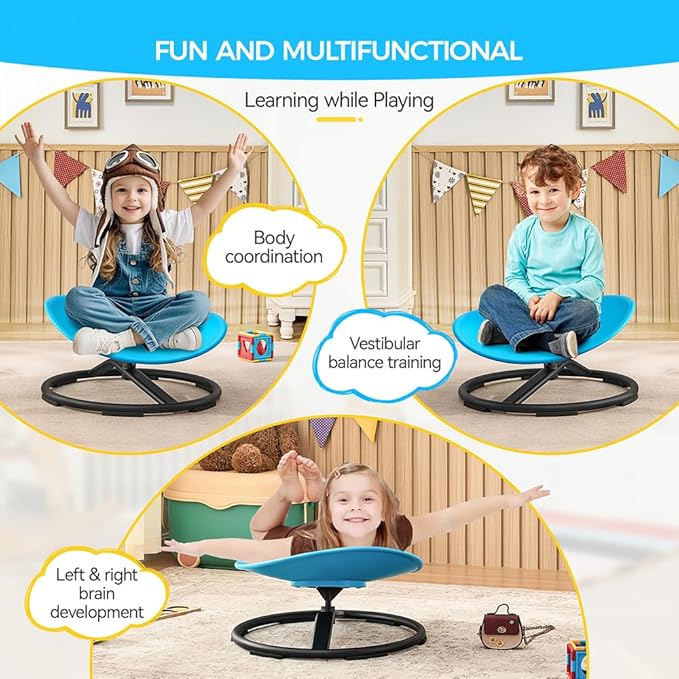 Swivel Chair for Kids, 360° Spinning Seat, Toddler Sit and Spin Wobble Chair, Sensory Balance Toys, Autism ADHD Chairs, Play Equipment Relief Motion Sickness for Boys Girls (Sky Blue)