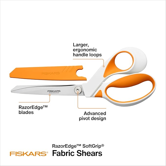 Fiskars RazorEdge Fabric Scissors - 9" Heavy Duty Fabric Shears with SoftGrip Ergonomic Handle, Premier Grade Stainless Steel Blades