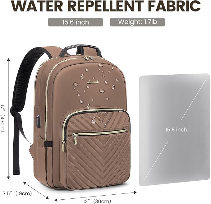 LOVEVOOK Laptop Backpack for Women 15.6 inch,Cute Womens Travel Backpack Purse,Professional Laptop Computer Bag,Waterproof Work Business College Teacher Bags Carry on Backpack with USB Port,Brown