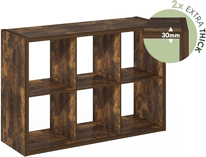 Furinno Cubicle Open Back Decorative Cube Storage Organizer, 6-Cube, Amber Pine