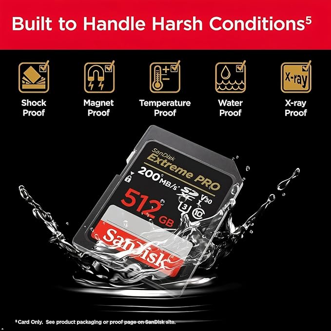 SanDisk 512GB Extreme PRO SDXC UHS-I Memory Card - C10, U3, V30, 4K UHD, SD Card - SDSDXXD-512G-GN4IN, Dark gray/Black