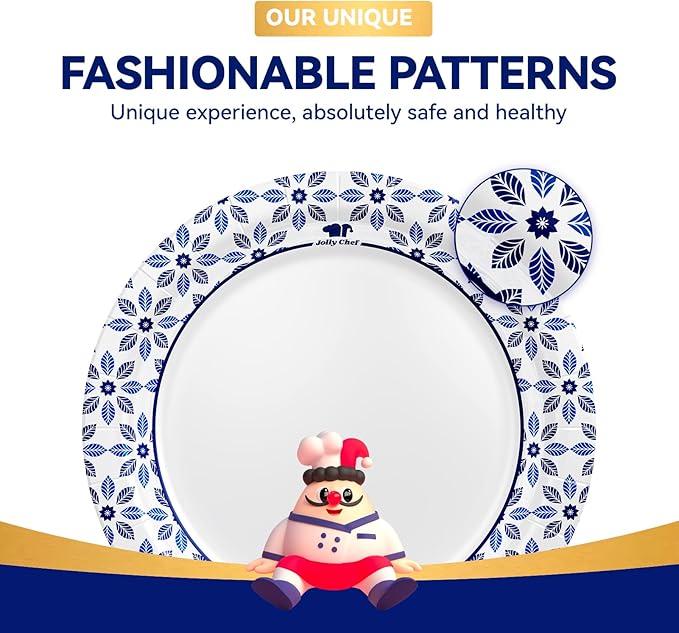 JOLLY CHEF 7 inch Disposable Paper Plates 150 Count, Soak Proof, Cut Proof, Heavy Duty Paper Plates for Everyday Use