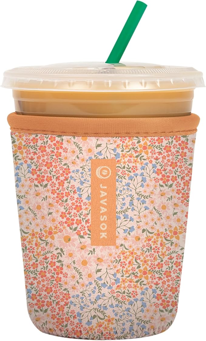 Sok It JavaSok Iced Coffee & Cold Soda Insulated Neoprene Cup Sleeve (Dainty Florals, Small: 16-20oz)