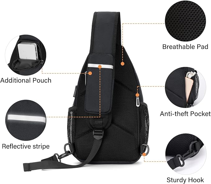 MOSISO Sling Backpack Bag, Crossbody Shoulder Bag Travel Hiking Daypack Chest Bag with Front Square Pocket&USB Charging Port