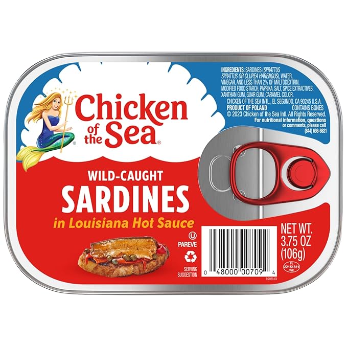 Chicken of the Sea Sardines in Louisiana Hot Sauce, 3.75 oz. Cans (Pack of 18), Wild Caught Sardines, Packaging May Vary