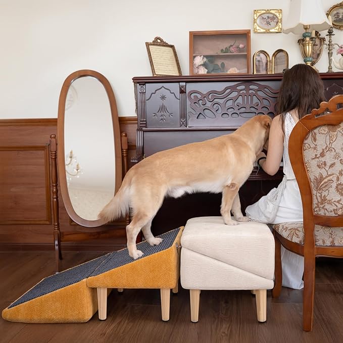 3-in-1 Dog Ramp with Storage – Pet Stairs for Dogs & Cats, Easy on Joints for Senior & Injured Pets, Hidden Storage Footstool, Anti-Slip, Supports 220 lbs, 18" High for Beds & Sofas
