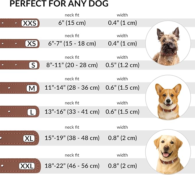 CollarDirect Rolled Leather Dog Collar, Soft Padded Round Puppy Collar, Handmade Genuine Leather Collar Dog Small Large Cat Collars 13 Colors (15-18 Inch, Brown Smooth)