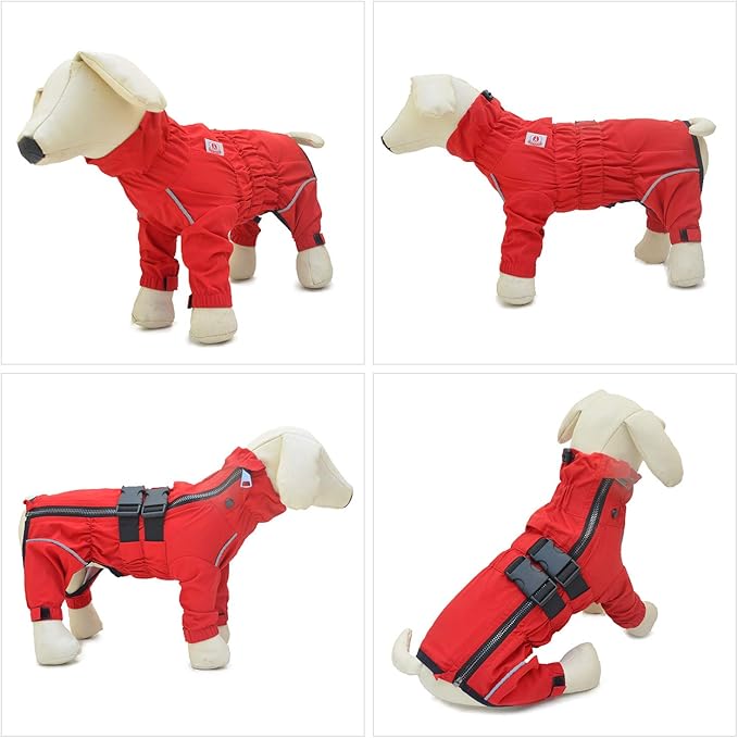 Dogs Waterproof Jacket, Lightweight Waterproof Jacket Reflective Safety Dog Raincoat Windproof Snow-Proof Dog Vest for Pugs English French Bulldog American Pit Bull Red B-L