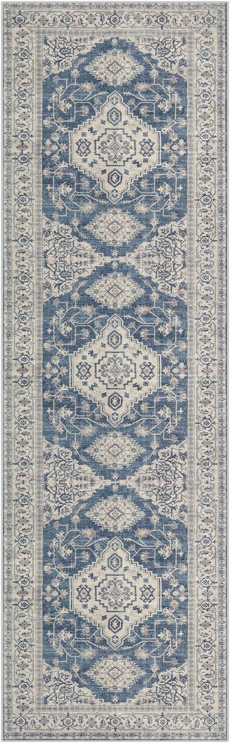 Lahome Oriental Hallway Runner Rug Non Slip, 2.5x8 Kitchen Washable Runner Soft Hallway Rug, Traditional Ultra-Thin Carpet for Bathroom Entryway ?랰aundry Room, Blue