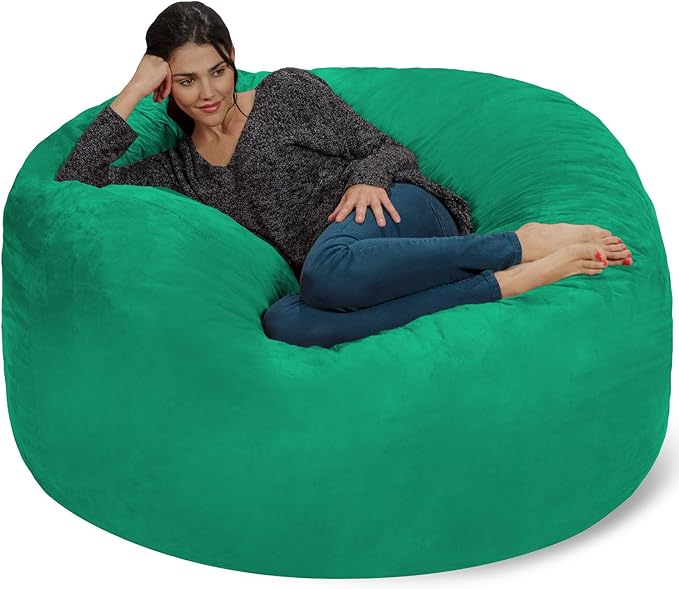 Chill Sack Bean Bag Chair - 5' Giant Memory Foam Lounge Chair with Soft Microfiber Cover – Cozy Furniture for Living Room, Dorm, & Kids' Rooms – Comfortable 5 Ft, Microsuede Lounge Sofa, Tide Pool