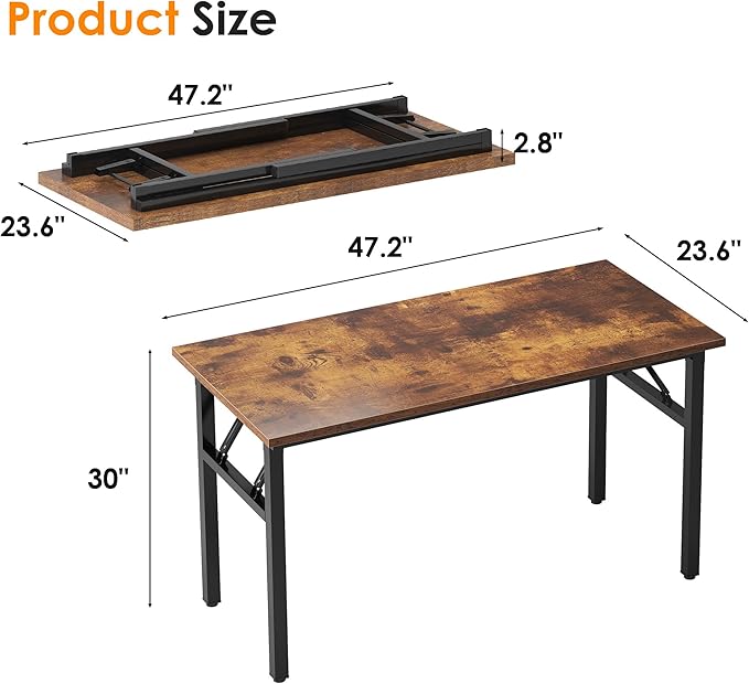 Need 47 inches Computer Desk Office Desk Folding Table with BIFMA Certification Computer Table Workstation, Rustic Brown AC5FB-120