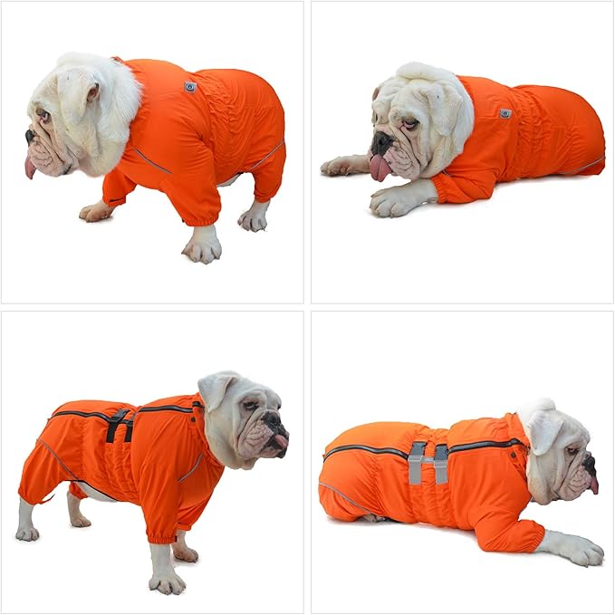 Dogs Waterproof Jacket, Lightweight Waterproof Jacket Reflective Safety Dog Raincoat Windproof Snow-Proof Dog Vest for Pugs English French Bulldog American Pit Bull Orange B-L