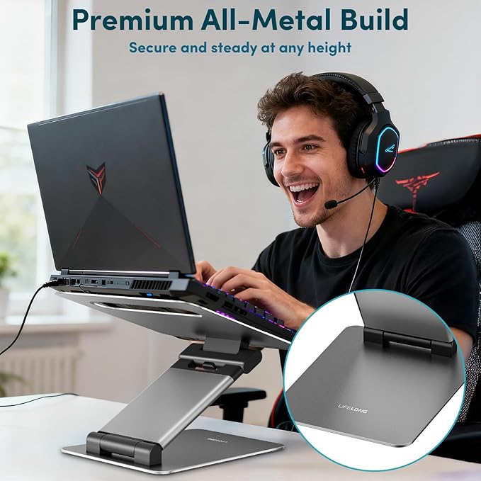 Lifelong Ergonomic Adjustable Laptop Stand for Desk - Height Up to 20" Portable Computer Laptop Riser Holder, Fits All MacBook Air & 10 15 17 Inches Laptops, Back to School Gift for Men & Women