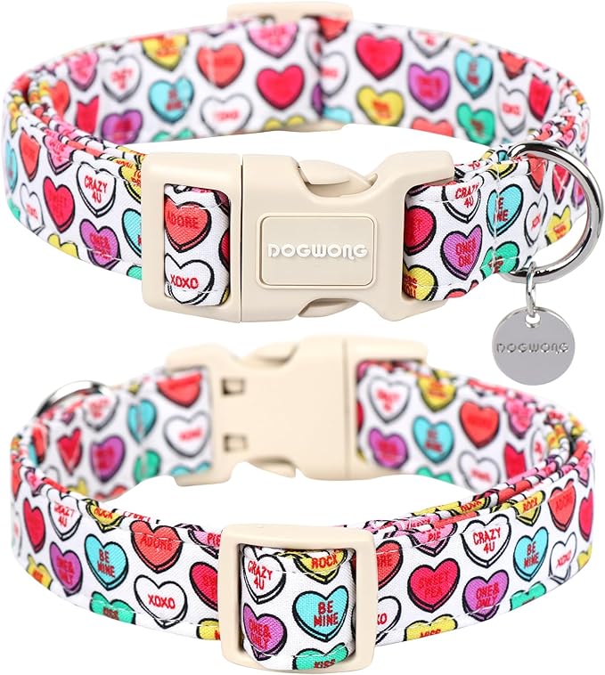 DOGWONG Valentine's Dog Collar, Adjustable Durable Heart Candy Dog Collar Cute Dog Collar for Small Medium Dogs