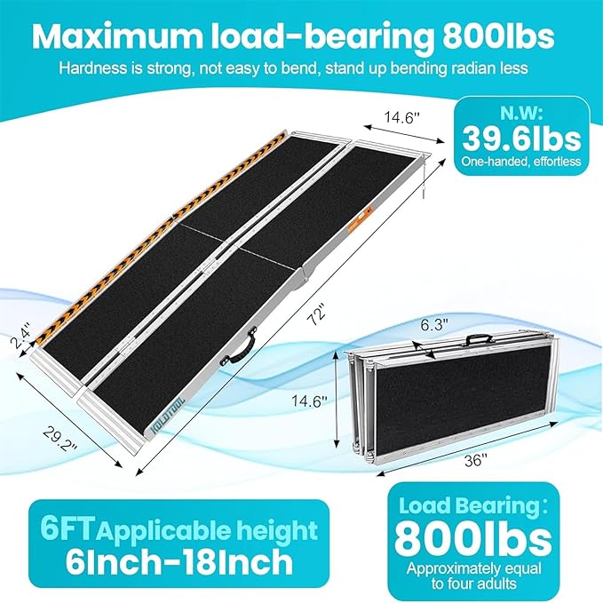 Wheelchair Ramp 7ft, Non-Skid Aluminum Folding Ramps for Wheelchairs for Home Steps, 800 LBS Capacity Handicap Wheel Chair Ramp for Doorway, Homes, Threshold, Entry, Stairs 84" Lx 29.2" Wx2H