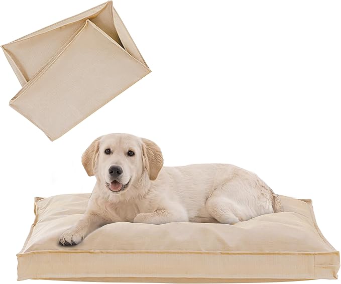 Dog Bed Covers Replacement Washable, Waterproof Dog Bed Cover with Zipper, 36Lx27Wx3H inch Durable Oxford Pet Bed Cover for Outdoor/Indoor Use, Cover Only, Khaki