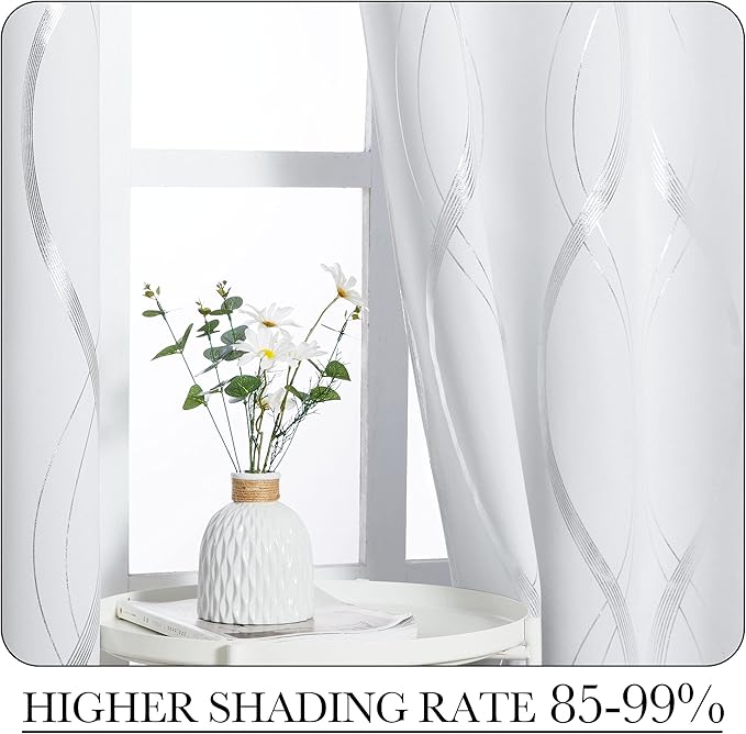 NICETOWN Greyish White Room Darkening Curtain Panels - Window Treatment Thermal Insulated Grommet Room Darkening Curtains/Drapes for Bedroom (2 Panels, 52 by 63, Greyish White)