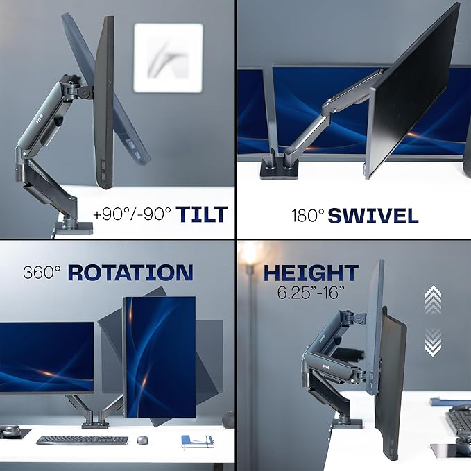 VIVO Dual Monitor Stand, Fully Adjustable Arms for 17 to 32 inch Screens, Mechanical Articulating Desk Mount, Gaming and Office Setups, VESA 75x75, 100x100, Max 19.8 lbs, Classic, Black, STAND-V002O