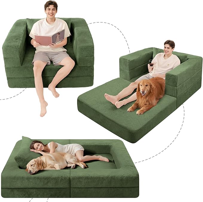 Futon Sofa Bed with Pillow, 3-in-1 Sleeper Sofa Bed with Removable Cover, Convertible Floor Sofa Bed, No Assembly Boneless Couch for Living Room, Bedroom