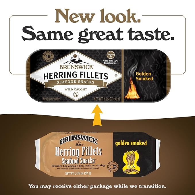 Brunswick Golden Smoked Herring Fillets, 3.25 oz Can (Pack of 12) - 18g Protein per Serving - Gluten Free, Keto Friendly - Great for Pasta & Seafood Recipes