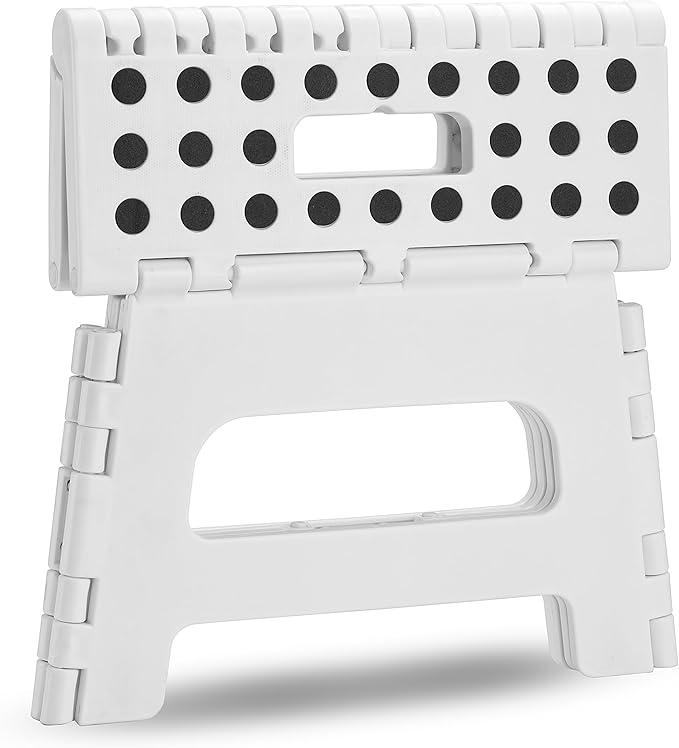 Handy Laundry - Folding Step Stool - Sturdy Enough Collapsible Stool to Support Adults and Safe Enough for Kids - Opens Easy with One Flip - Great for Kitchen, Bathroom or Bedroom (White - 8 Inch)