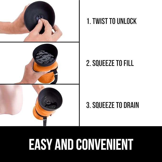 GORILLA GRIP Dog Water Bottle, Portable Water Bowl Dispenser for Dogs, 20 oz Leak Proof Pet Travel Squeeze Bottles, Food Grade Silicone, To Go Puppy Essentials, Hiking Camping Trip Accessories, Orange