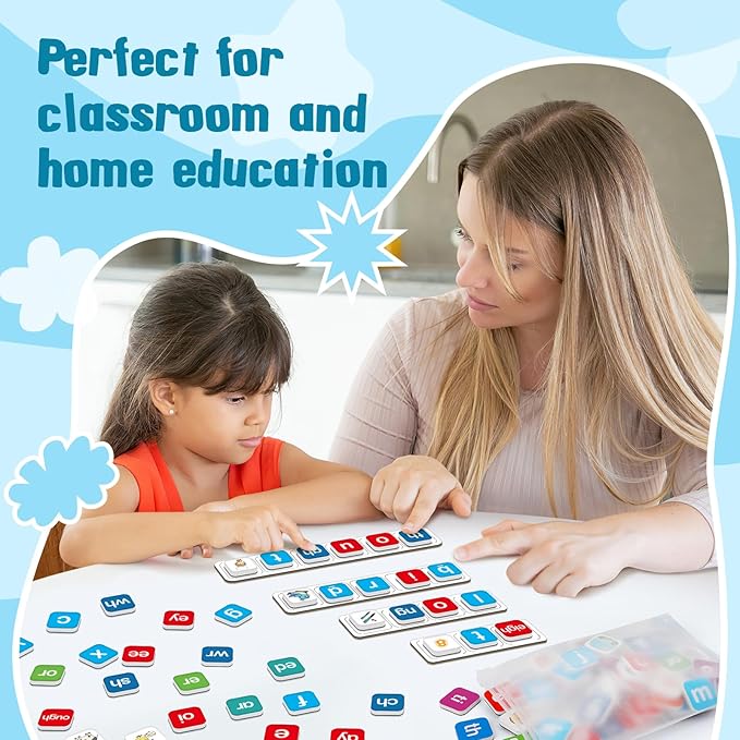 Magnetic Letter Tiles, Phonics Spelling Games Speech Therapy Phonemic Awareness Alphabet Fridge Magnets Learn to Read Science Reading Manipulative Elkonin Box Preschool Kindergarten Classroom