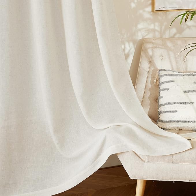 NICETOWN Linen Blend Doorway Curtains 80 inches Long, Rod Pocket & Back Tab Flax Linen Burlap Semi Sheer Drapes Privacy with Light Through Window Treatments for Bedroom, Natural, W37 x L80