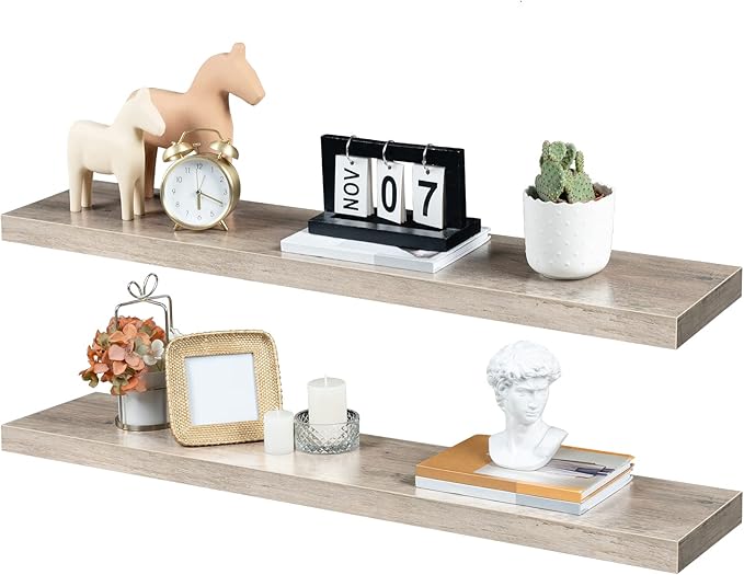 HOOBRO Floating Shelves for Wall, Wall Mounted Shelf Set of 2, 39.4" Hanging Shelf with Invisible Brackets, for Wall in Bathroom, Bedroom, Toilet, Kitchen, Living Room, Office, Greige BG100BJP201