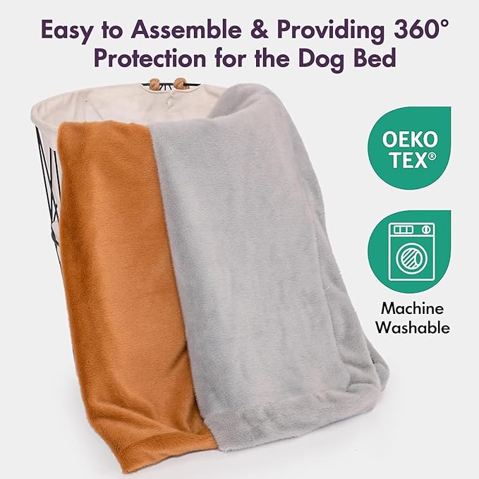 Faux Fur Dog Bed Covers – Ultra Soft Rose Velvet, Removable & Washable, Cozy & Durable,Large Pet Bed Cover Only (No Filling)-(Fleece Gray, 44" L x 32" W x 4.5" Th)