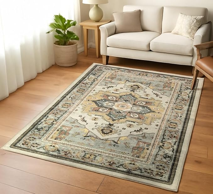 Muddy Mat짰 Floral Multicolor 5x7 Boho Area Rug ??Washable Area Rugs for Living Room, Bedroom & Dining Room ??Modern Soft Low Pile Non Slip Carpet ??Pet Friendly Waterproof Foldable Rugs for Home